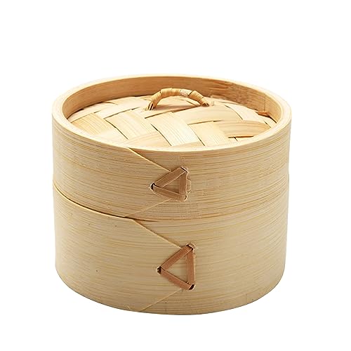 nerhemg Cuiseur Vapeur en Bambou, Mini Panier à Vapeur en Bambou, Panier en Bois avec poignée 10 cm x 10 cm x 7 cm Couleur Primaire