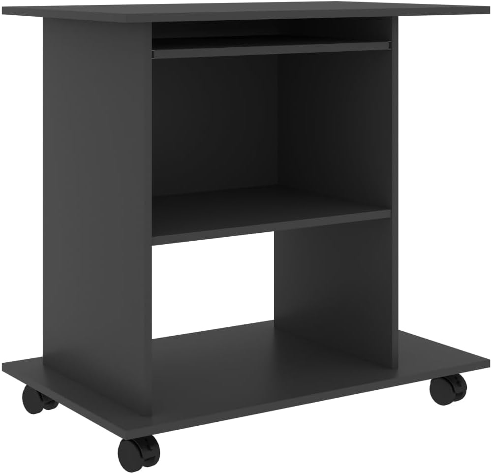vidaXL Computer Desk, Gaming Desk with Pull-Out Keyboard Tray, Home Office Table with Storage Shelf, Workstation, Modern Style, Gray Engineered Wood