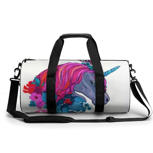 Sac de sport gym licorne fleurs grand duffel bag de camping