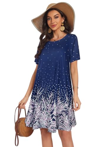 Image of My Sky Summer Dresses for Women 2026 Casual Short Sleeves Tshirt Flowy Beach Plus Size Sundress with Pockets