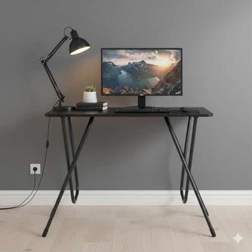 Image of Amazon Brand - Umi Foldable & Portable MDF Table for Home & Office - Multipurpose Study Desk, Laptop Table, Work-from-Home Station & 2-Seater Dining Table, Durable No-Assembly Design (Black)