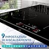 Hermitlux Piano Cottura Induzione, Piano Induzione Flex Zone 4 Fuochi da Incasso con 9 Livelli di Potenza, Funzione Booster, Blocco Bambini, Timer, 60 cm, 7400W