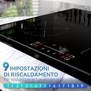 Hermitlux Piano Cottura Induzione, Piano Induzione Flex Zone 4 Fuochi da Incasso con 9 Livelli di Potenza, Funzione Booster, Blocco Bambini, Timer, 60 cm, 7400W