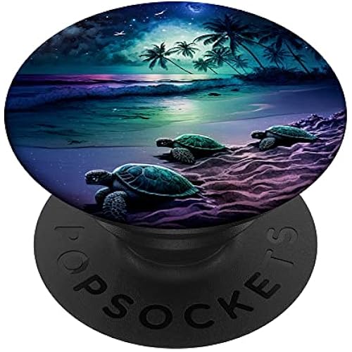 Sea Turtle Night On The Beach Under Starry Sky Sea Turtle PopSockets Adhesive PopGrip