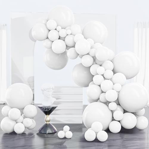 Image of PartyWoo White Balloons 100pcs Different Sizes Pack of 18 12 10 5 Inch Matte White Latex Balloon Arch Kit Garland for Wedding Bridal Graduation Baby Shower Birthday Party Decorations White-Y13