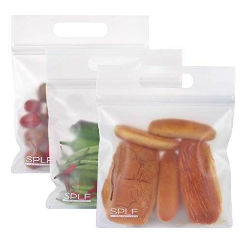 SPLF 3 Pack Lunch Bag with Handler, Extra Thick FDA Grade PEVA Ziplock Bags, Ideal For Sandwich, Snacks, Food Storage, Make-up Travel Home Organization.