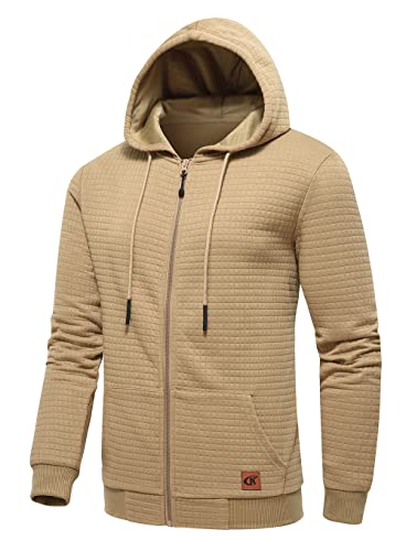 yuyangdpb Men's Zip Up Hoodie Lightweight Hooded Sweatshirt Jackets With Kanga Pocket Khaki L
