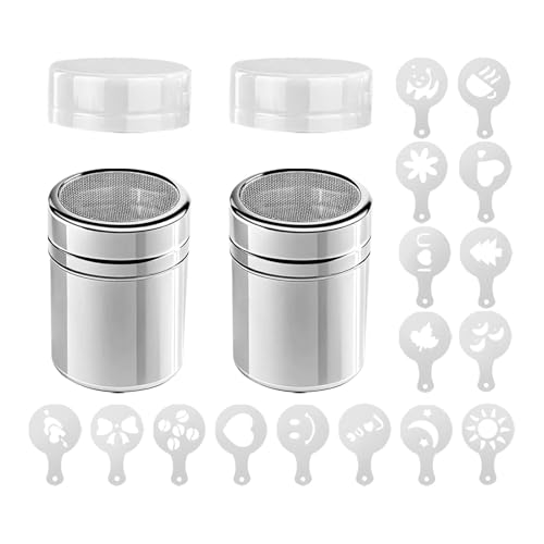 Xelmorant 2Pcs 7oz Stainless Steel Flour and Sugar Shaker - Fine Mesh Duster for Baking & Cooking, Cocoa and Icing Sugar Sifter for Kitchen
