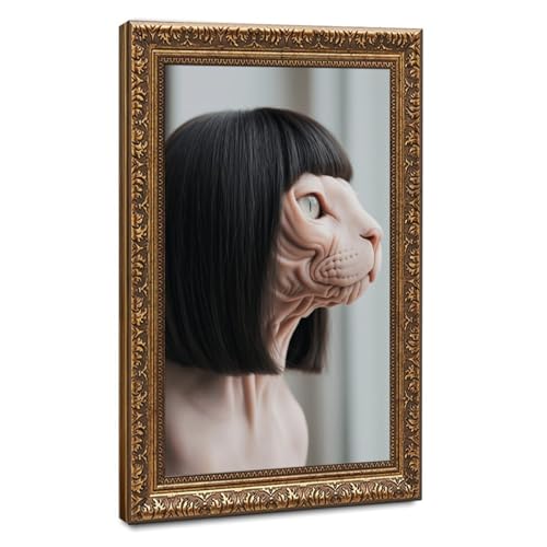 Poster chat sphinx avec perruque déco chambre cadre doré 30x45 cm
