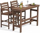 serwall outdoor bar table and chairs set adirondack bar chairs set of 2 and bar height table all weather hdpe outdoor patio bar set outdoor furniture for outside poolside backyard garden brown