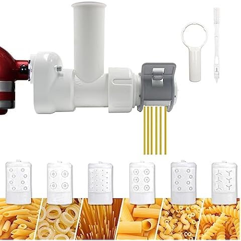 Pasta Maker Attachment for Kitchen aid Stand Mixers with 6 Interchangeable Different Shapes of Pasta Outlet and Cleaning Brush, Durable Pasta Press Attachments (White) Cover