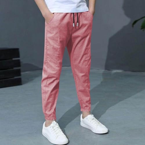 Boys Straight Uniform Pants Thin Cuff Elastic Waist Plain Long Trousers with Pockets Kids Pull on Casual Trousers2