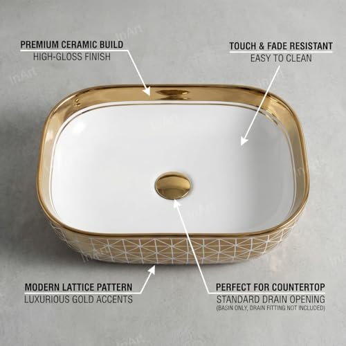 Image of InArt Tabletop Ceramic Wash Basin /Sink (Gold, 18 X 13 X 5 Inch)