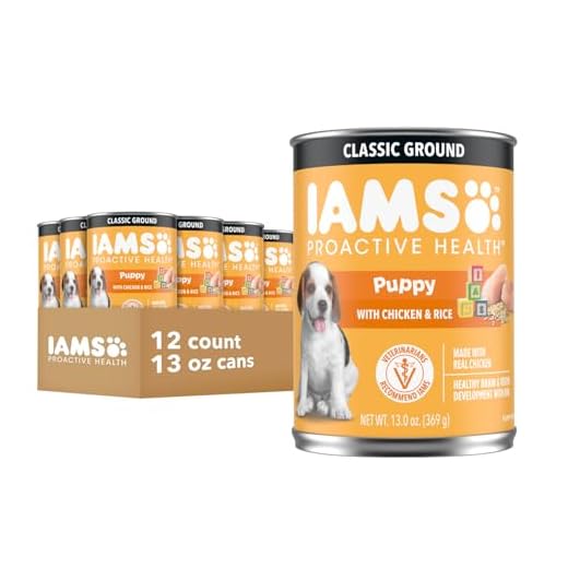 IAMS Proactive Health Puppy Wet Dog Food, Classic Ground Dog Wet Food, with Chicken and Rice, 13 oz. Cans (Pack of 12)