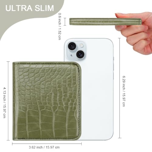 Image of Crocodile Wallets Women Small RFID Blocking Credit Card Holder | Luxury Alligator Faux Leather Thin Bifold Croc Womens Wallet Ladies Mini Purse with Coin Pocket, Olive