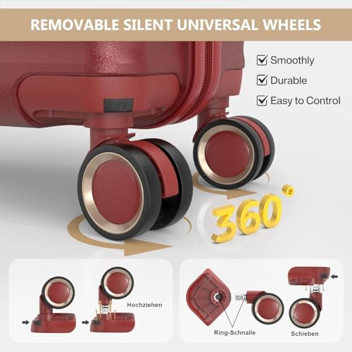 Joyway Carry on Luggage With Removable Spinner Wheels & Built-In TSA Lock, Carry on Suitcase Hard 18 Inch (Rose Red) - Image 5