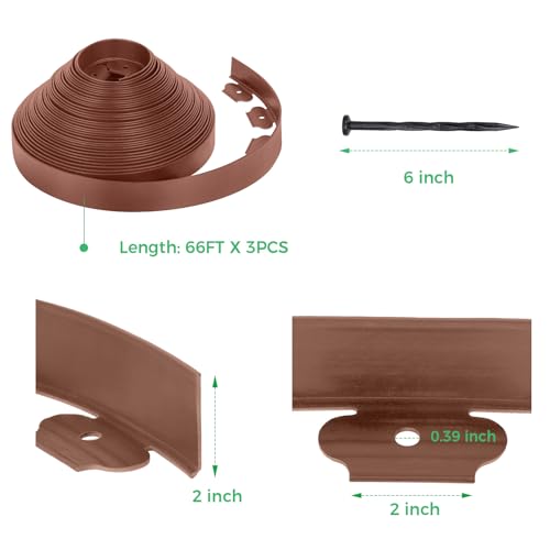 2-Inch x 200 FT Landscape Edging Border with 300 Stakes, Plastic Garden Edging Border Kit, Flexible No Dig Lawn Edging Border for Garden Flower Beds Yard Pathway Paver (Brown) by FunFanso - Used condition - Image 4