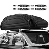 COSTWAY 14 Cubic Feet/400L Car Roof Bag, Waterproof Foldable Roofing Cargo Carrier with 4 Reinforced Straps, Anti-Slip Bottom & Storage Bag, Soft-Shell Rooftop Luggage Storage Box for All Cars