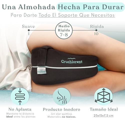 Miniatura 3 de Cruchlorent Black Heart - Almohada Piernas Dormir - 100 Algodón - Diseñada Para Dormir De Lado - Soporte Hasta 95 Kg - Combate El Dolor De Espalda, Cadera Y Rodilla.