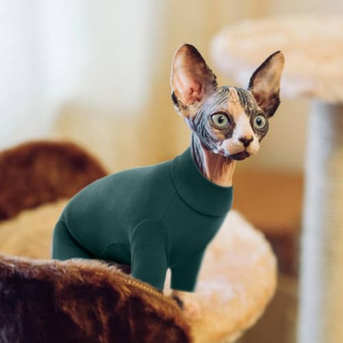 ROZKITCH Hairless Cat Clothes, Breathable Soft Jumpers for Cats Only, Full Cover Clothing with Four Legs, Warm Sweater T-Shirt Pajamas Jumpsuit Vest Cornish Rex Devon Rex Peterbald DarkGreen L by ROZKITCH - Image 5