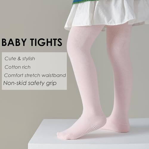 Image of Epeius Baby Girls Tights 3 Pairs Pack Seamless Non Slip /Skid Grip Cotton Leggings