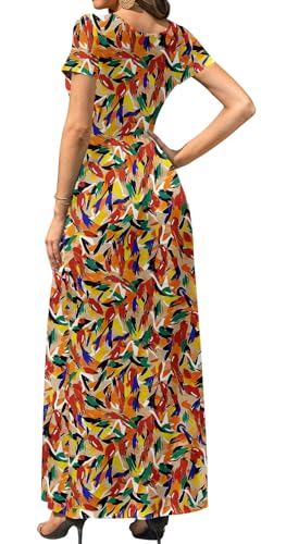 Image of DB MOON Womens 2026 Summer Maxi Dresses Casual Short Sleeve Empire Waist Spring Long Dress with Pockets