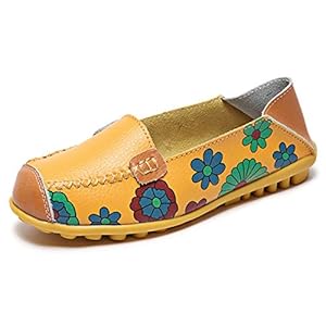 Dames Comfortabele Platte Schoenen, Leren Schoenen Met Bloemenprint Lichte Instappers Platte Rijschoenen Zomer Pantoffels Lage Schoenen Casual Zeilschoenen Voor Dames