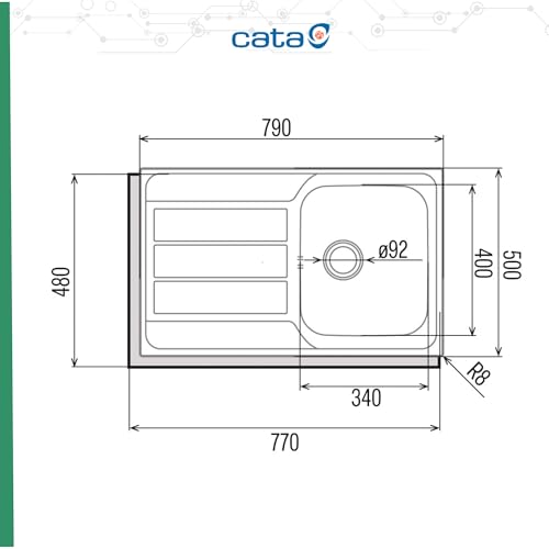 Cata CDL Küchenspüle, 1 wendbar, mit quadratischem Behälter mit Abtropffläche, Tiefe des Behälters: 18 cm, Installation in Möbel von 45 cm, Basis mit saugfähigem Boden, Korbventil, 77 cm Breite,