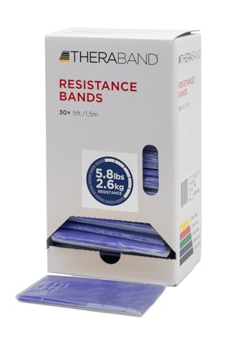 THERABAND Resistance Bands, 5 Foot, 30 Count Professional Latex Elastic Bands For Upper & Lower Body Exercise, Physical Therapy, Pilates, Home Workouts, Rehab, Extra Heavy Blue, Intermediate, Level 4