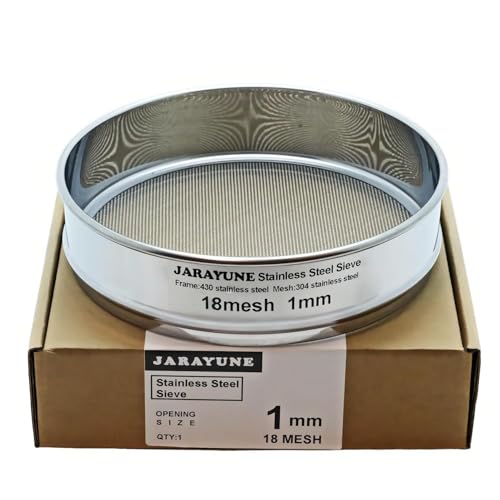JARAYUNE 18 Mesh Stainless Steel Lab Sieve, Sturdy 8Inch(20.5cm) Sifter, Fine Mesh Sieve Strainer for Powder Pellet Flour Liquid Filtration-Lab Industrial DIY Household Use