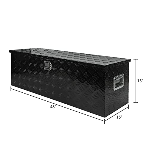 Black Pick Up Truck Bed Rv Trailer Toolbox Storage Tools, 48 Inch Heavy Duty Aluminum Tool Box Chest Box Organizer With Side Handle, Lock And Keys (48"X15"X15") #TOP6