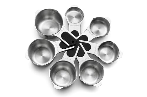 Image of Spring Chef Magnetic Stainless Steel Measuring Cups, Patented, Kitchen Tools with Easy to Read Markings for Measuring Dry or Liquid Ingredients, Set of 7, Black