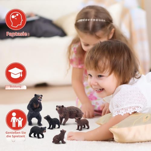 TOYMANY 6 Stück Bären Tierfiguren enthält Braunbären und Schwarzbären Figur