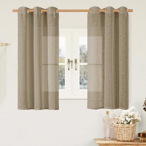 Image of LAMIT Linen Semi Sheer Curtains 54 Inches Long 2 Panels Set, Bronze Grommet Boho Drapes Light Filtering Rustic Decor Panels for Kitchen /Windows /Bedroom, Taupe, 34 x 54 Inch