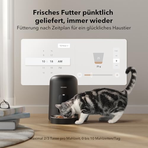 PETLIBRO Futterautomat Katze, Katzenfutter Automat Kabellos 2,4G WiFi Intelligenter Futterspender Katze, Wiederaufladbarer Akku mit 30 Tagen Batterielebensdauer, mit Edelstahlnapf, APP-Steuerung
