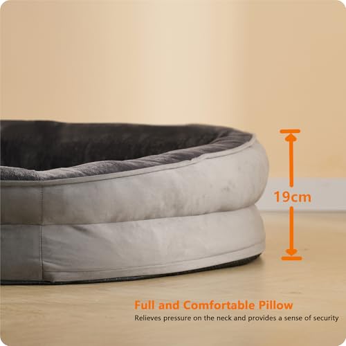 HMTOPE Orthopädisches Hundebett, Hundesofa, Vierseitiges Nackenrolle Kissen, rutschfeste Unterseite Hundekorb, Abnehmbar und Waschbar, Grosse Hunde, 122 x 90 x 19 cm, Dunkelgrau