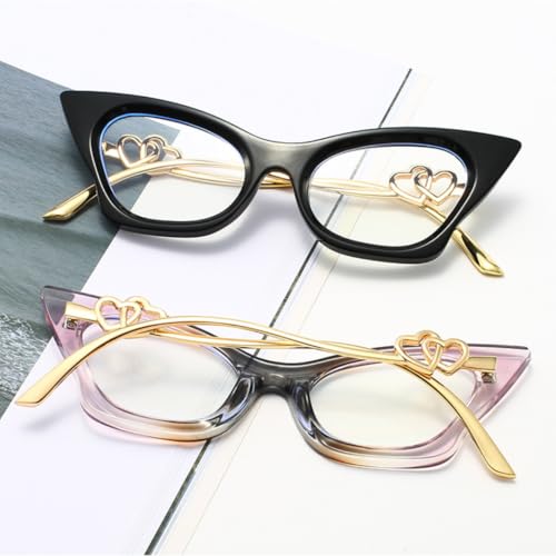 Lunettes œil-de-chat de luxe tendance avec monture double cœur décontractée