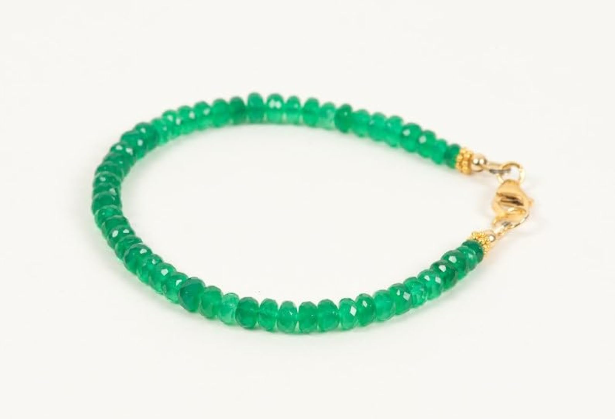 Green Onyx Rondelle Beaded Bracelet, Adjustable Link, Unisex
