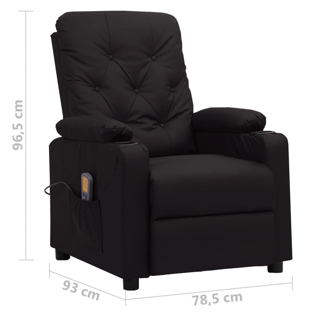Fotel do masażu, czarny, sztuczna skóra, 6-punktowy masaż wibracyjny, fotel relaksacyjny z funkcją leżenia, fotel telewizyjny do salonu, 78,5 x 93 x 96,5 cm
