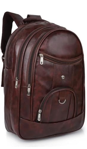 Image of Large 35 L Laptop Backpack Vegan Leather Office College Business Unisex Shoulder Trendy Laptop Backpack(35L) (BROWN)