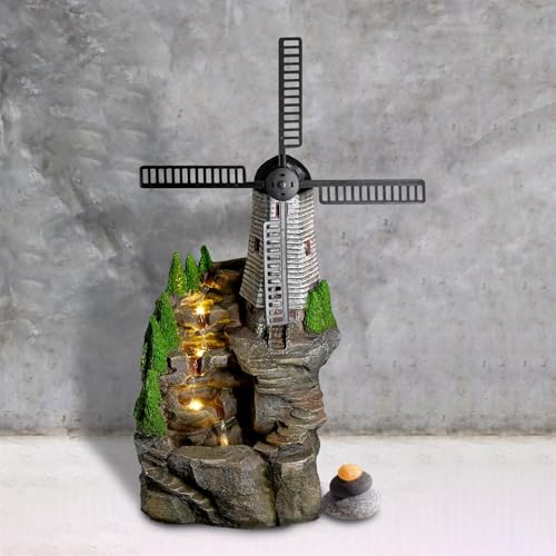 Geezy Garden Water Feature – Windmill Fountain With Led Lights – Mains Powered, Self-Contained, Indoor & Outdoor – Easy Setup, Relaxing & Cascading – Great For Garden, Home, Patio & Balcony Decor - 7