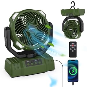 Simpeak 10000mah Rechargeable Camping Fan with LED Lantern, USB Silent Clip On Fan Desk Fan with Remote Control and LED Light [4 Speeds] [Shakes Head Automatically] [Power Bank Function],Green