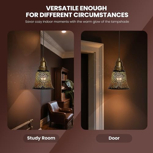 Image of pendant light shade, Metal Lampshade Etched Raindrop (Outer Black Inner Gold) Mini with 1-5 /8 inch Fitter Height 5.12 Inch Bottom Size:5.9inch for Wall Lamp or ceiling fan light covers