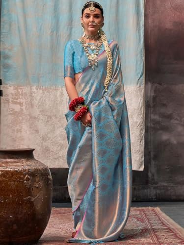 Image of SWORNOF Women's kanjivaram banarasi silk saree for Patola festival Wedding silk with rich pallu Design sarees for women with blouse piece