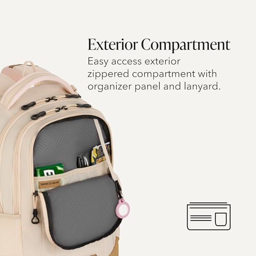 Image of SWISSGEAR Cecil 18-Inch Laptop Backpack Fits 16-Inch Laptop, Travel Daypack with Organizer Pockets, Water Bottle Holders & Padded Straps - Cream /Warm Sand