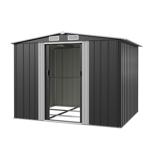 Devoko Abri de Jardin Métallique 8x6ft, Grand Rangement Extérieur pour Outils, Vélos et Poubelles, Toit Penté et Ventilation Inclus, Résistant aux...