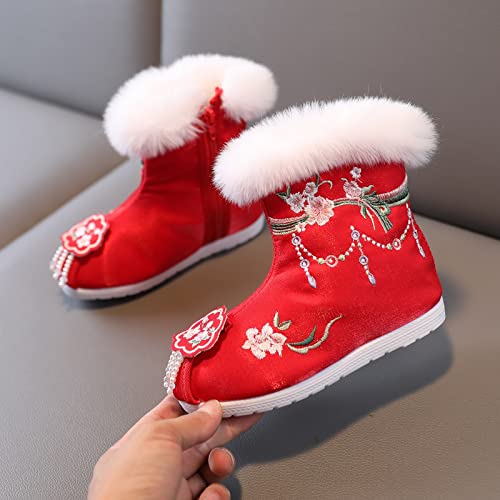 Cotton Boots for Girl Winter Vintage Embroidered Cloth Boots Plush Inside of Hanfu Girls Lace up Sneaker Boots2