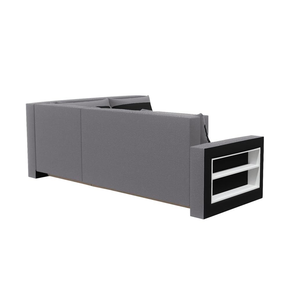 Malabo L Ecksofa mit Schlaffunktion und Bettkasten L-Form 220x202 cm – Sofa mit 2 Hockern, Regal im Seitenteil & Stauraum (Komfort, Grau-Schwarz)