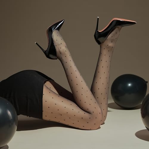 Image of Verdancy Women's Ultra Sheer Pantyhose Polka Dots Tights Patterned High Waist Stretchable Footed Plus Size Stockings