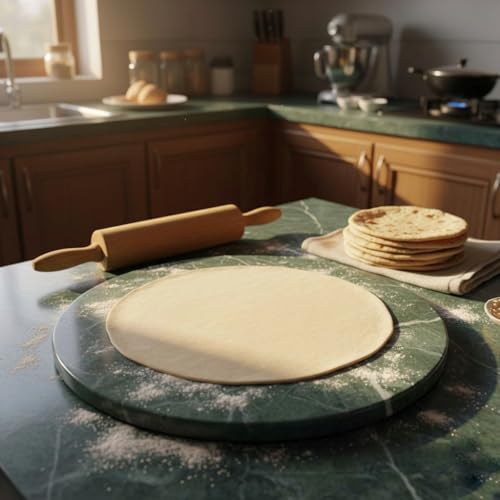 Image of 11 Inch Green Marble Chakla | Large Size Marble Roti Rolling Board | Premium Stone Chakla for Roti, Chapati, Phulka & Paratha Making | Smooth Finish Heavy Duty Dough Rolling Board for Home Kitchen
